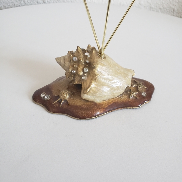 #Seashell Enamel Rhinestone Photo Card Holder Gold Tone Wire Ring - Picture 10 of 15